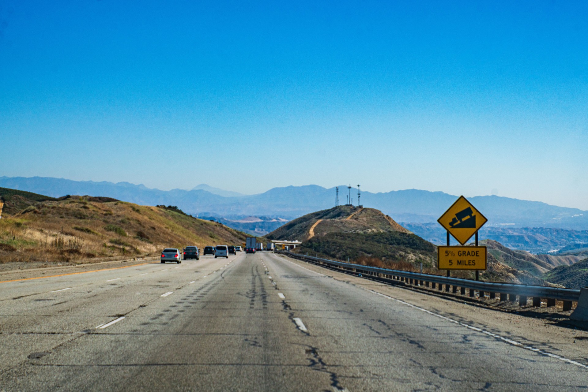 Traffic along the I-5 Interstate towards Los Angeles in California, USA